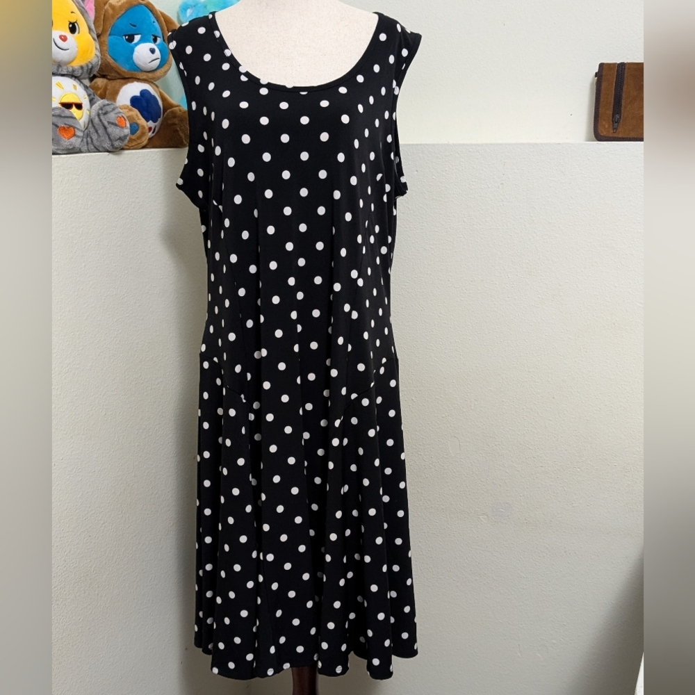 Susan Graver Black and White Polka Dot Midi Dress